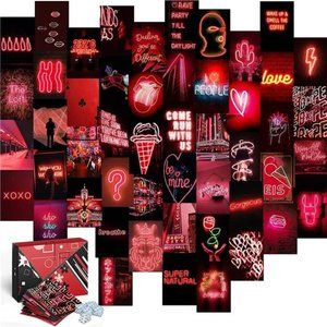 Red Aesthetic Room Decor Wall Collage Aesthetic -50 Set 4''x6'' Prints Neon Dark
